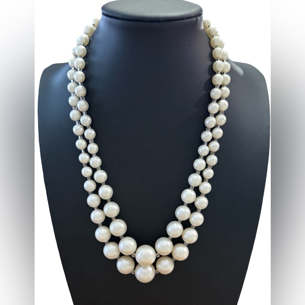 Faux Pearl Double Strand Necklace Vintage